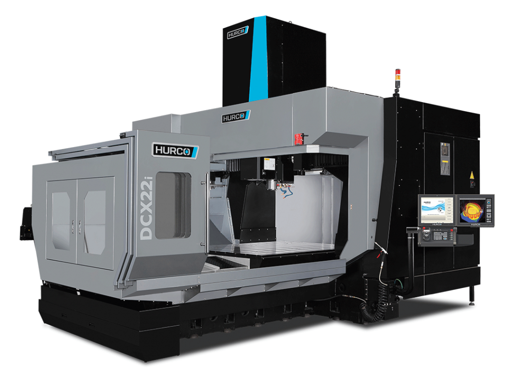 HURCO DCX22i Double Column Machining Center, DCX Series The dual column DCX22i is the only machine in its class with the integrated Hurco control powered by WinMax. The double column design provides superior dynamic behavior and promotes thermal stability. Our control technology combined with our stringent design and manufacturing processes make the DCX22i an excellent investment. Exceptional cutting feed rates are achieved with patented high-speed motion technology – resulting in the fastest cut with the best surface finish.