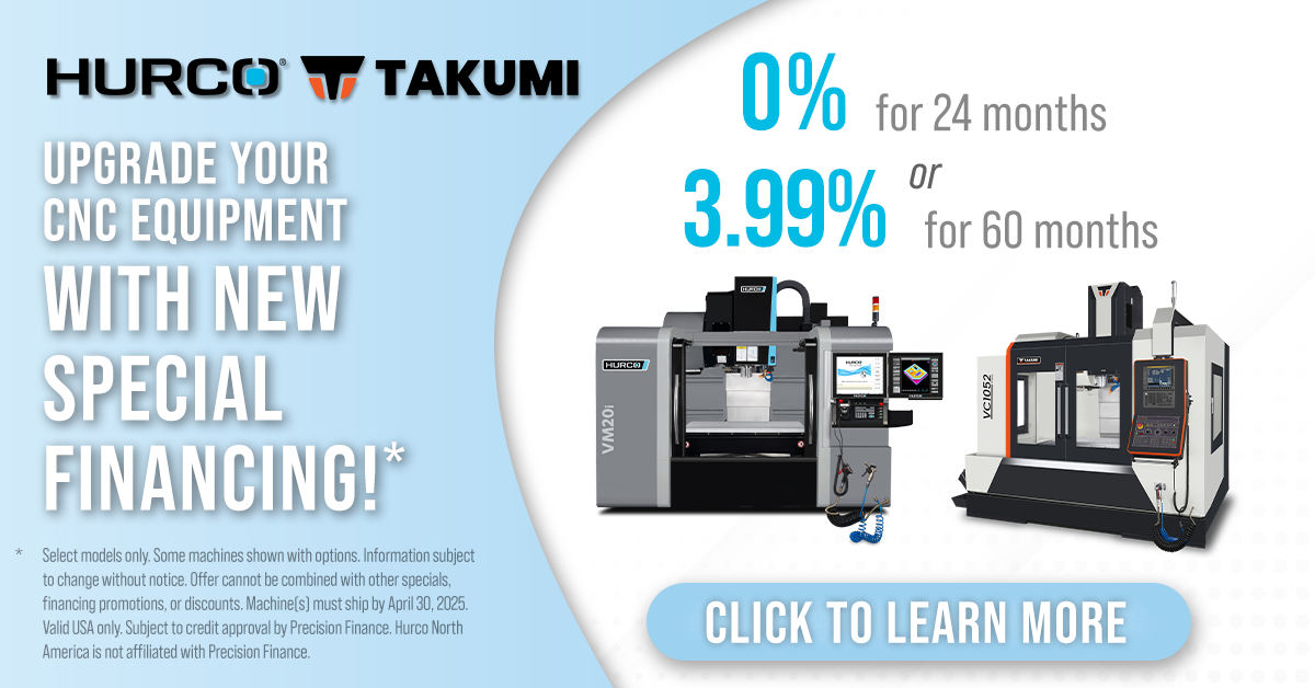 0% Interest in New Hurco or Takumi CNC Machines
